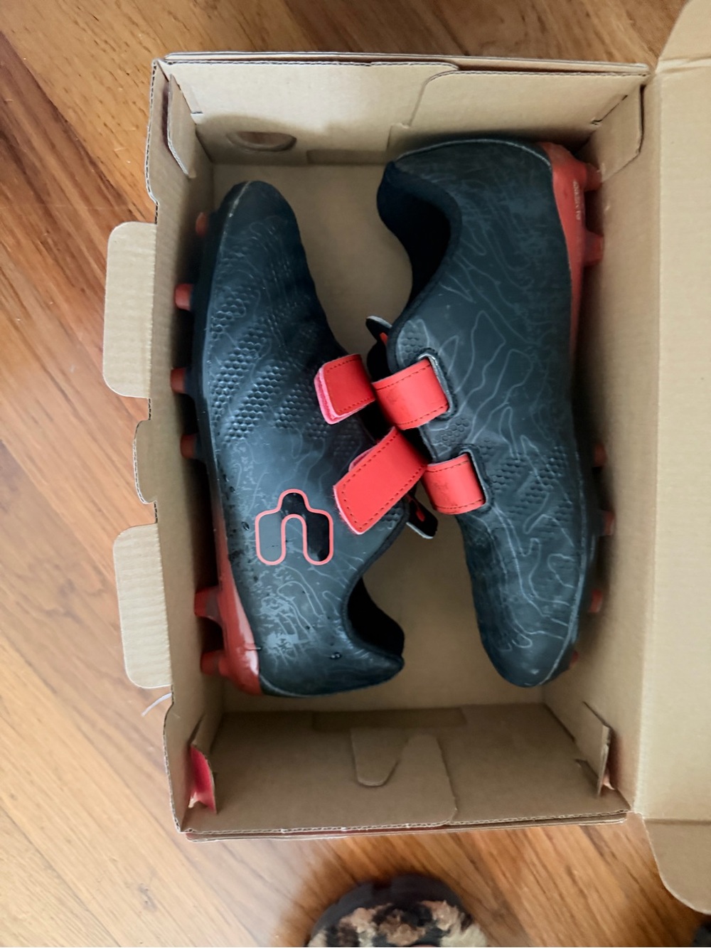 Puma Kids Black and Red Soccer Cleats with Velcro Straps